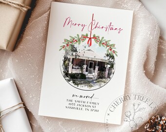 Watercolor New Home Christmas Card: Personalized Social Media Post (Digital Download)