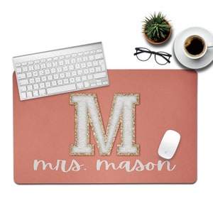 Personalized Desk Mat, Custom Office Desk Pad, Custom Teacher Desk Mat, Personalized Teacher Gift, Faux Chenille Initial, Teacher Desk Pad