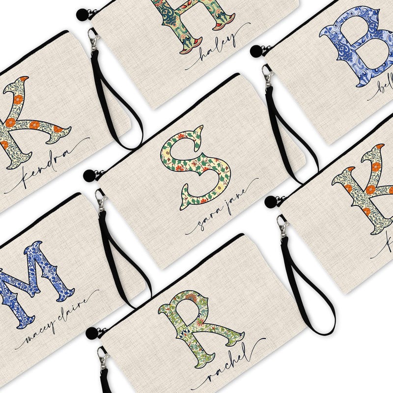 🐉Free Personalization🐉 Fishtail Chinoiserie Initial Cosmetic Bag-Personalized Chinoiserie Wristlet-Mother's Day Handbag-Fishtail Initial Gift bag for Bridal Party