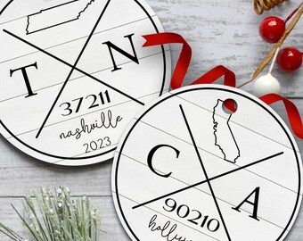 Hometown State and Zip Code Ornament- Family Christmas Gift -New Homeowners Tree Ornaments-Neighbor Christmas Ornament -Personalized Gifts