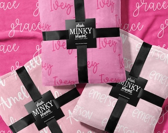 Personalized Pink Plush Minky Name Blanket - 30x40"