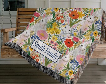 Personalized Easter Woven Throw Blanket: Beautiful Spring Holiday Tapestry Home Decor