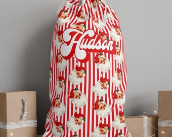2 Grands Sacs Père Noël 50x72 Cm – Lot De 2 Sacs Cadeaux De Noël Avec Cordon Et Visage Brodé 3D "Ho Ho Ho", Réutilisables Et Écologiques