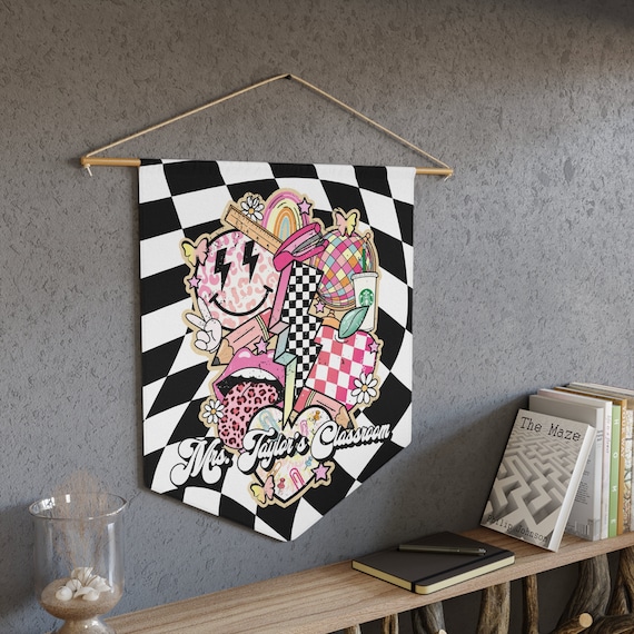 Retro Teacher Classroom Pennant: Custom Door Hanger