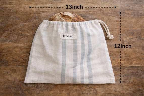 Customized Cotton Bread Bag for Sourdough | Reusable Bread Storage Bag | Artisan Bread Keeper | Farmhouse Kitchen | Cotton Linen Bread Bag