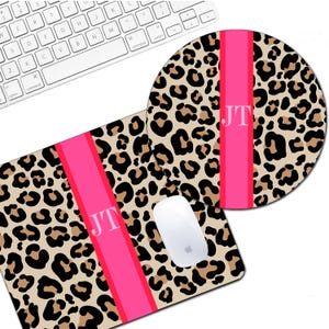 Personalized Leopard & Stripe Mouse Pad: Monogrammed Desk Accessory