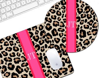 Personalized Leopard & Stripe Mouse Pad: Monogrammed Desk Accessory