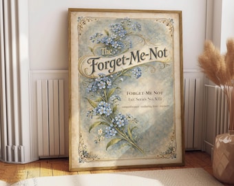 Vintage Forget-Me Not Narcissus Wall Art Printable, Remembrance - Loss Birth Flower Art Nouveau Poster, Botanical Floral Digital Download