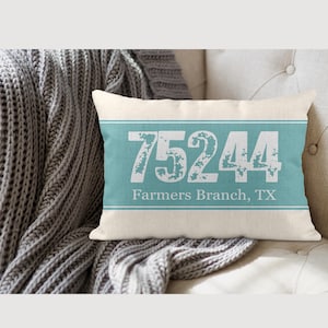Personalized Zip Code Throw Pillow Cover: Faux Burlap, Custom Home Decor