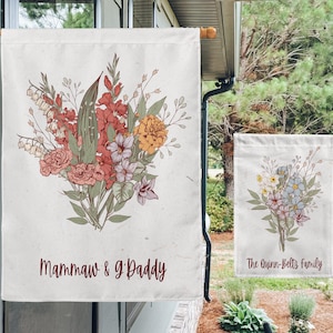 Personalized Garden Flag, Birth Flowers House Flag, Grandparent Gift, Custom Family Gift, Miscarriage Loss Gift