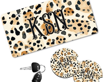 Custom Animal Print Car Tag with matching Car Coasters-Animal Print License Plate-Monogrammed Car Tag-Car License Plate -Sweet 16 Gift