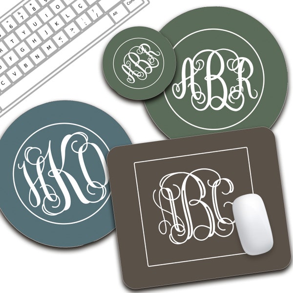 Monogrammed Mouse Pad - COASTAL Mouse Pad -Round, Rectangle or Gel Support-Desk Accessories-Initials-Design Your Own - Printed in USA