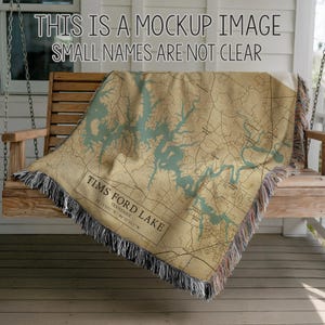 Custom Lake Map Woven Throw Blanket: Lakehouse Decor