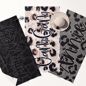 Dierenprint strandlaken, aangepaste strandhanddoek, luipaardprint handdoek, bruidsmeisje cadeau, huwelijksfeest geschenken, gepersonaliseerde strandhanddoeken