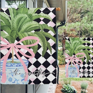 Tropical Palm Custom Garden Flag, Personalized House Flag, Grandmillennial Topiary Flag, Custom House Flag, Beach House Garden Flag