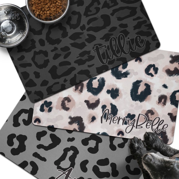 Custom Leopard Print Pet Placemat: Personalized Dog Food Mat