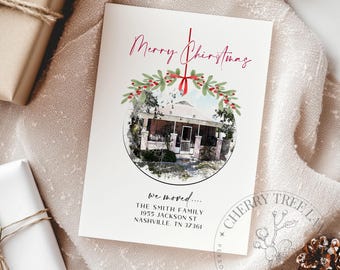 Watercolor New Home Christmas Card: Custom Portrait (Digital Download)