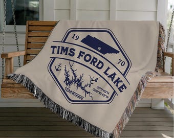 Custom Lake Map Woven Throw Blanket: Lakehouse Decor