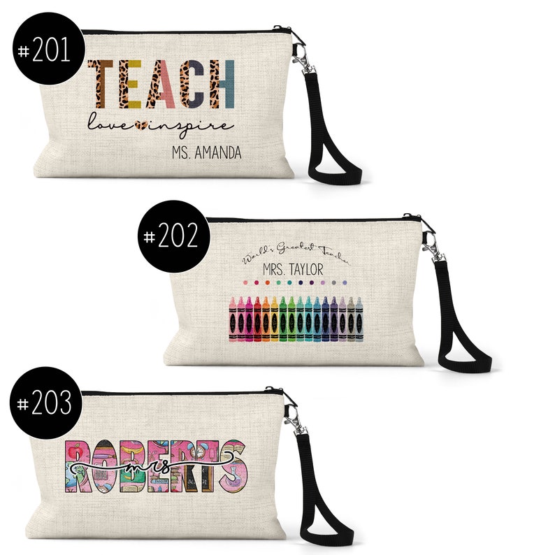 Personalized Teacher Wristlet Gift Pouch for Teacher Personalized Teacher Gift-Teacher Cosmetic Bag-Custom Gift-Gift Bag for Teacher image 2