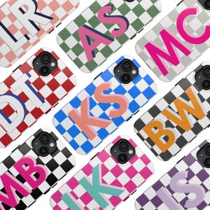 Checkered Shadow Monogram Tough Phone Case, Design Your Own Phone Case, Shadow Initials Phone Case, Custom iPhone Case with Shadow Initials