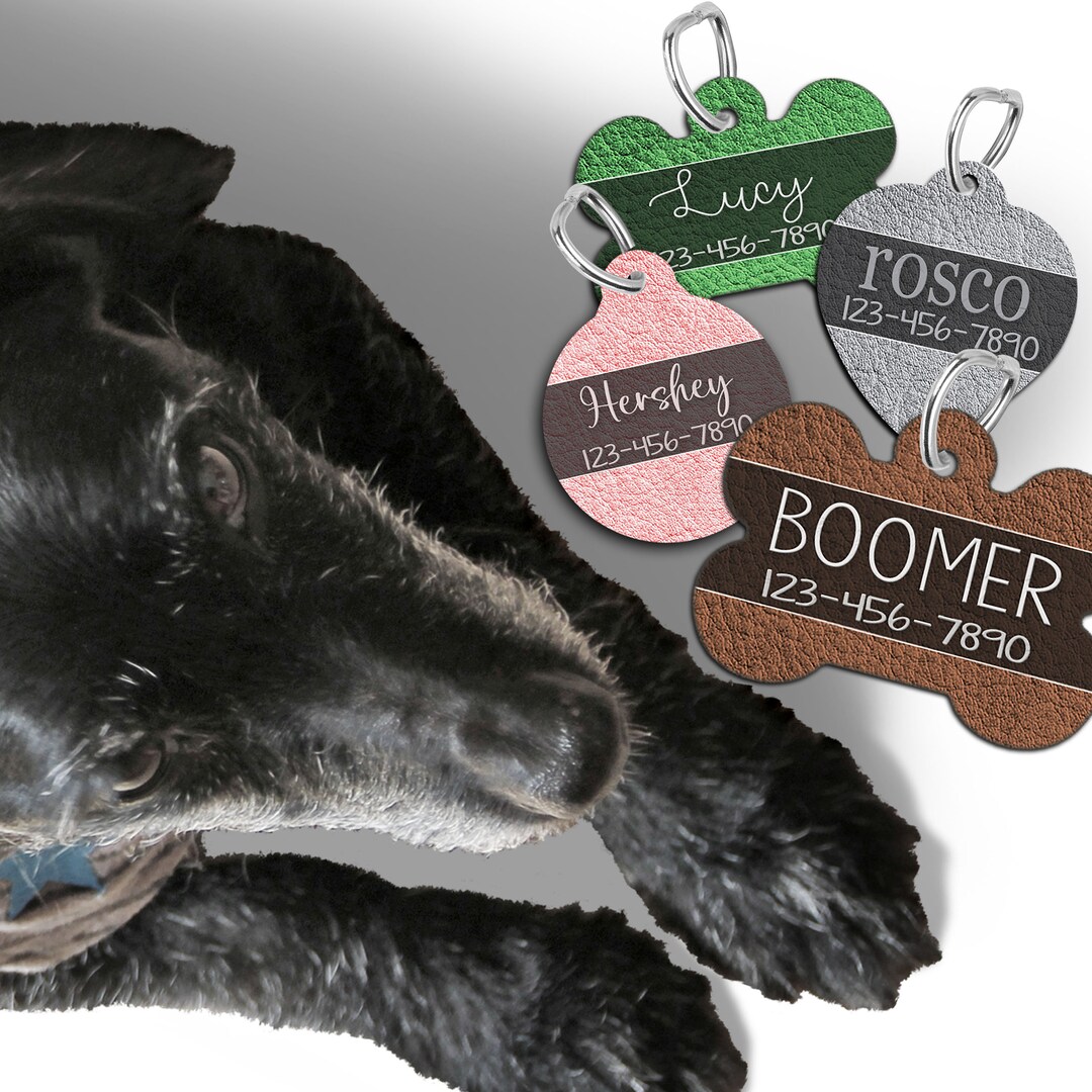 Personalized Pet ID Tagsprinted Faux Leather & Engraved ID Tag pet Giftspet Supplies pet