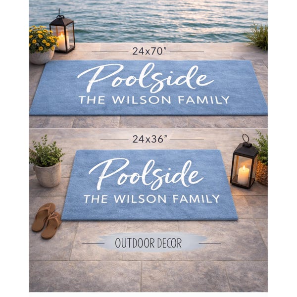 Personalized Outdoor Mat Custom Runner Rug 24x68 24x36 Porch Poolside Lake House Decorative Rug