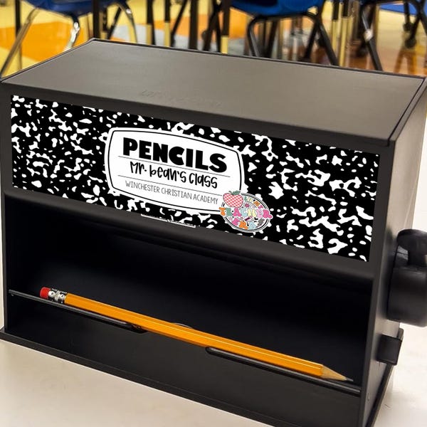 Personalized Teacher Pencil Dispenser Label: Waterproof Decal (7.4"x2.5")