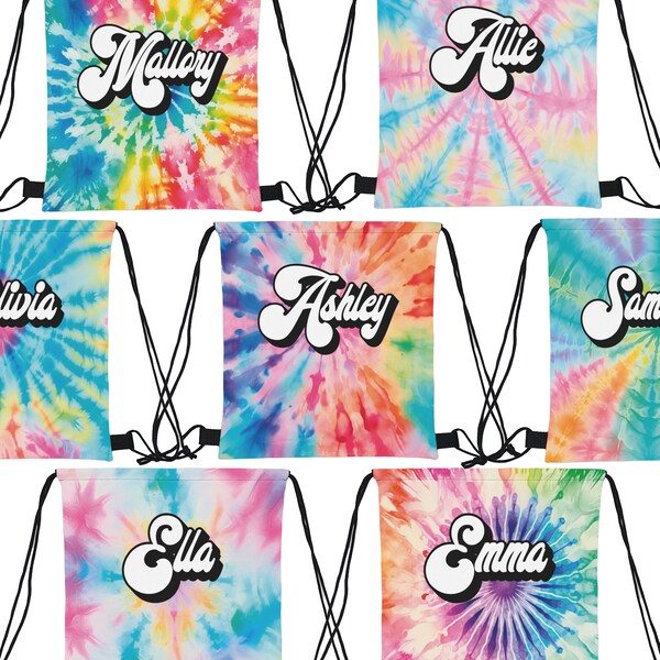 Tie Dye Multi Style Drawstring Bag, Personalized Drawstring Backpack, Vacation Backpack, Beach Trip, Personalized Swimsuit Bag