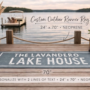 Custom Outdoor Runner Rug 24x70 | Personalized Lake House Mat | Farmhouse Porch Rug | Custom Name Welcome Mat | Neoprene Entryway Runner