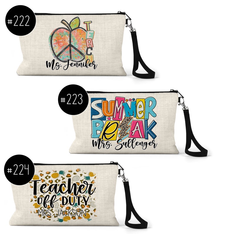 Personalized Teacher Wristlet Gift Pouch for Teacher Personalized Teacher Gift-Teacher Cosmetic Bag-Custom Gift-Gift Bag for Teacher image 9