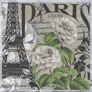 4 servilletas para decoupage / París vintage / Servilletas parisinas / Servilletas francesas / Rosas de la Torre Eiffel / Servilletas rosas / Servilletas de papel para decoupage