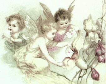 4 Decoupage Napkins| 3 Cupids with Love Letters |Cupid Napkins|Cherub Napkins|Victorian Napkins|Fairy Napkins|Paper Napkins for Decoupage