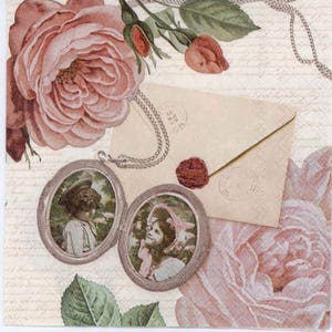 Rose & Photo Brooch Decoupage Napkins: Romantic Paper Crafts (Set of 4)