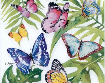Servilletas de papel con diseño de mariposas y decoupage: Servilletas de papel con motivos de bosque tropical, juego de 4