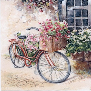 Decoupage-Servietten | Rotes Fahrrad und Blumenkorb | Fahrrad-Servietten | Garten Servietten | Fahrrad-Servietten | Papierservietten für Decoupage