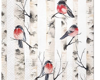 Rödhake i skogen Pappersservetter | Vinterdecoupage, Hantverk (Set om 4)