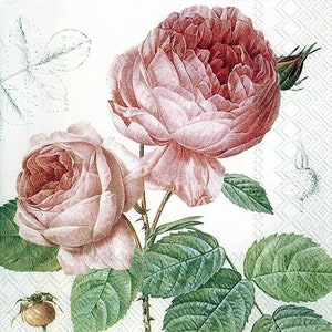 4 Decoupage-Servietten | rosa Rosen | Blumen Servietten | Cocktail & Luncheon Größe Party Servietten | Papierservietten für Decoupage
