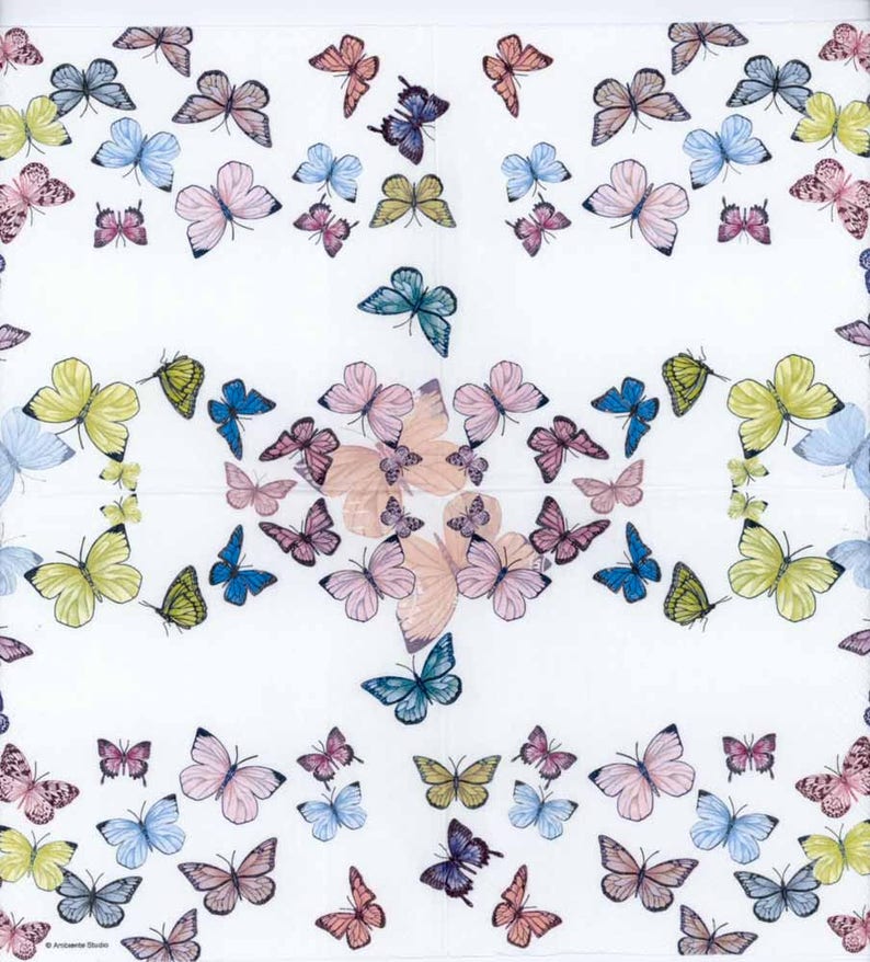4 Decoupage Napkins Butterflies on White Butterfly Napkins Etsy