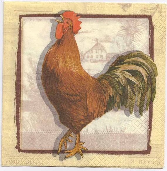 4 x Single Paper Table Napkin/Decoupage/Decopatch/Rooster/Chickens 