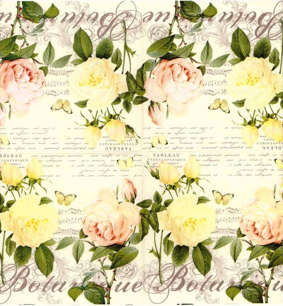4 Decoupage Napkins | Flowers vintage Napkins | Paper Napkins for Decoupage