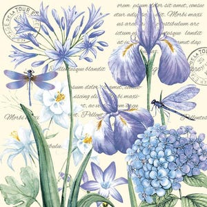 Blue Iris Hydrangea Decoupage Napkins: Floral Garden Paper Napkins - Set of 4