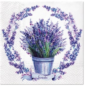 Servilletas para decoupage / Lavanda en maceta con marco de lavanda / Servilletas de flores / Servilletas románticas / Servilletas de papel para decoupage