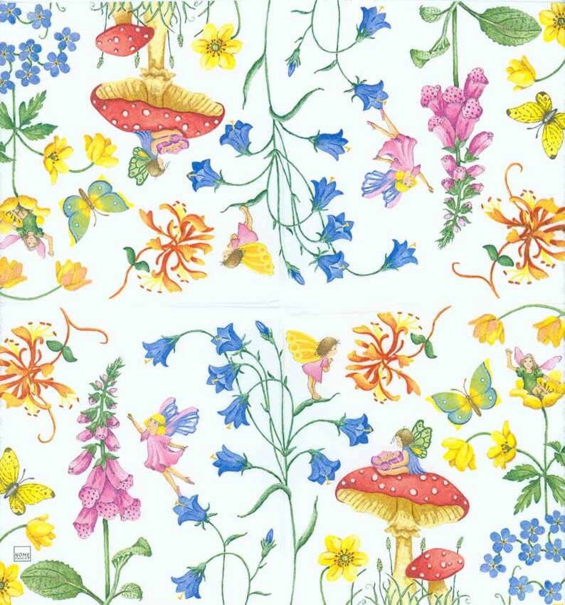 4 Decoupage Napkins Summer Garden of Fairies Fairy Napkins Etsy