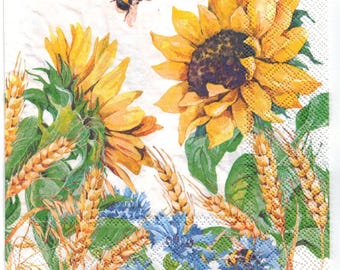Sonnenblume Decoupage Servietten: Aquarell Blumen Papier, 4er-Set