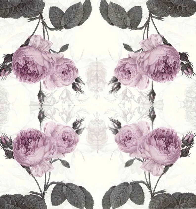 4 Decoupage Napkins Pastel Purple Roses Rose Napkins Etsy