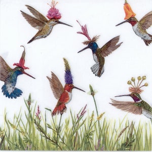 Knip servetten van kolibries in weide servetten | Tuinservetten | Feestservetten | Papieren servetten voor decoupage