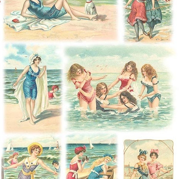 Rice paper for Decoupage l Vintage girls Swimming in the beach l decoupage supplies