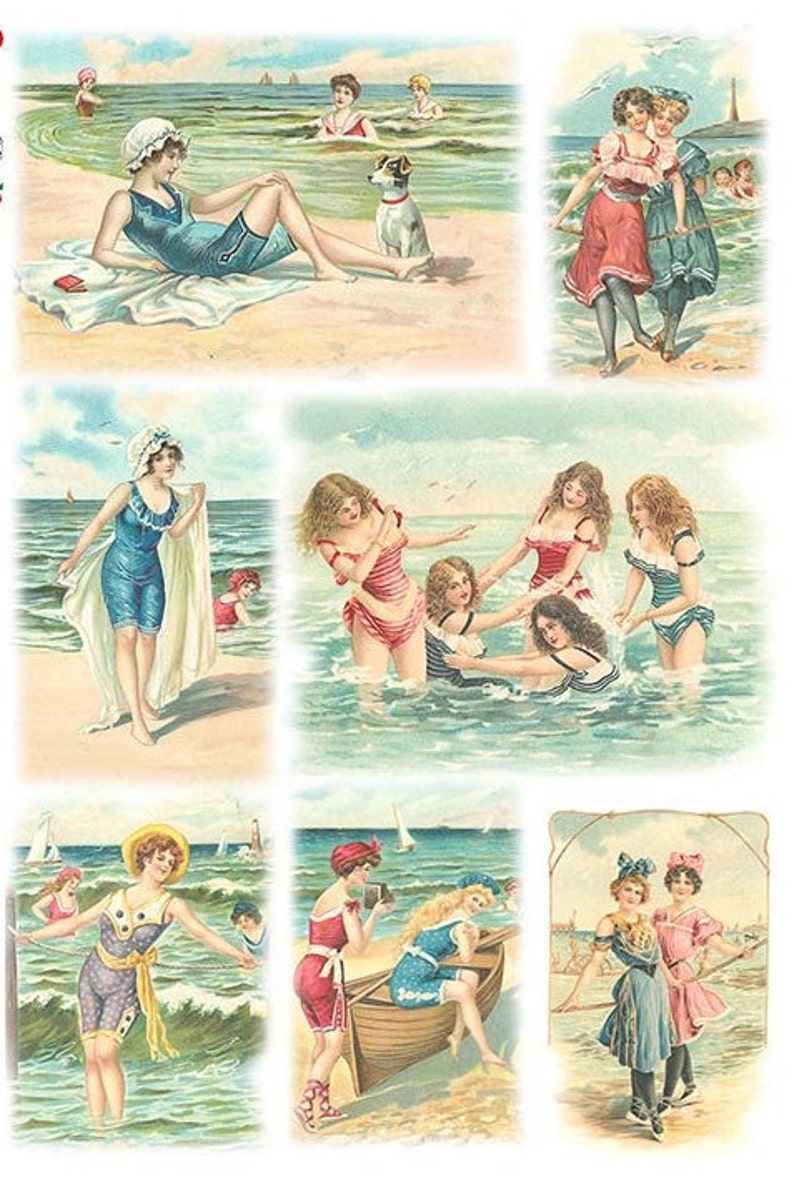 Rice Paper for Decoupage L Vintage Girls Swimming in the Beach - Etsy