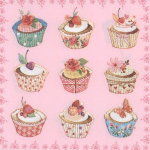 4 Decoupage Napkins | Cupcake Napkins  | Birthday Party Napkins | Christmas Napkins | Paper Napkins for Decoupage