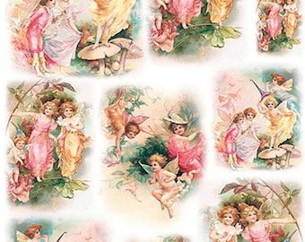 Rice paper for Decoupage l Vintage Garden angels  l decoupage supplies